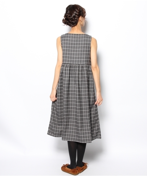 BEAMS BOY(ビームスボーイ)の「□BEAMS BOY / チェック ウエスト切替ノースリーブ **(ワンピース・レディース・グレー/ネイビー・ONE SIZE)」の5枚目の写真
