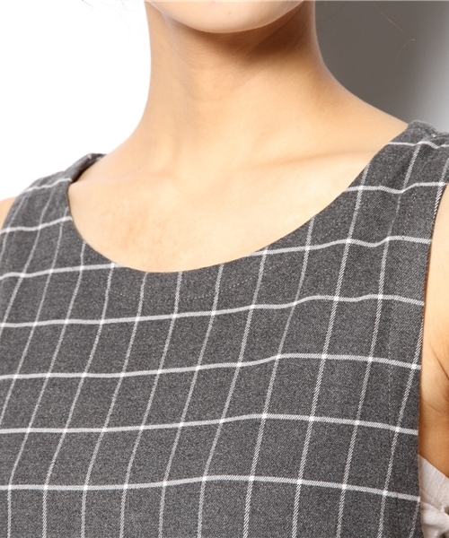 BEAMS BOY(ビームスボーイ)の「□BEAMS BOY / チェック ウエスト切替ノースリーブ **(ワンピース・レディース・グレー/ネイビー・ONE SIZE)」の6枚目の写真