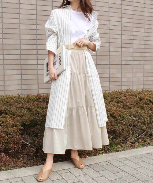 MODE ROBE(モードローブ)の「ティアードロングスカート(スカート・レディース・ホワイト/ブラック/ライトベージュ/カーキ/ミント/パープル/オレンジ・S/M)」の4枚目の写真