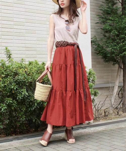 MODE ROBE(モードローブ)の「ティアードロングスカート(スカート・レディース・ホワイト/ブラック/ライトベージュ/カーキ/ミント/パープル/オレンジ・S/M)」の7枚目の写真