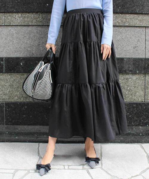 MODE ROBE(モードローブ)の「ティアードロングスカート(スカート・レディース・ホワイト/ブラック/ライトベージュ/カーキ/ミント/パープル/オレンジ・S/M)」の17枚目の写真