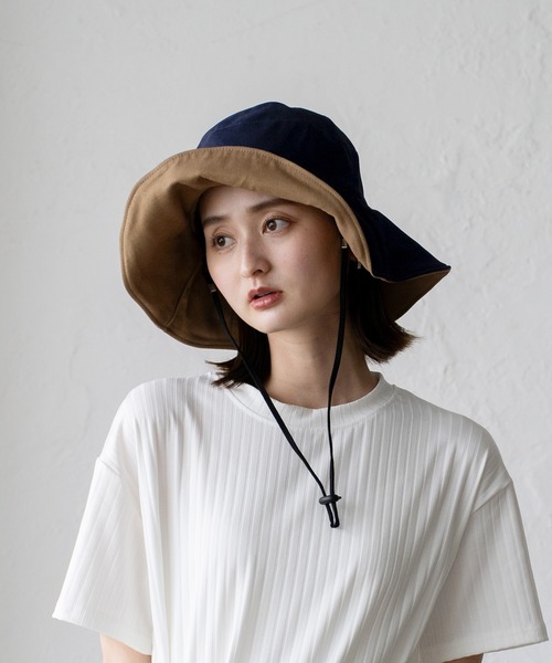 VitaFelice（ヴィータフェリーチェ）の「つば広リバーシブル帽子（ハット・レディース・ブラック/ネイビー/アイボリー・FREE）」の20枚目の写真