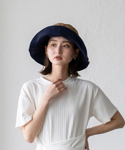 VitaFelice（ヴィータフェリーチェ）の「つば広リバーシブル帽子（ハット・レディース・ブラック/ネイビー/アイボリー・FREE）」の15枚目の写真