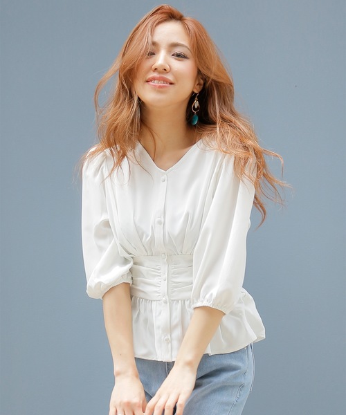 LIPSERVICE（リップサービス）の「バルーンスリーブウエストコルセットブラウス（シャツ/ブラウス・レディース・ホワイト/ピンク/その他1/その他2/ベージュ/ピンク系その他・FREE）」の2枚目の写真