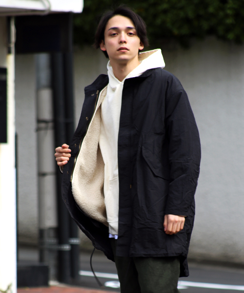 Revo.(レボ)の「Revo. 撥水ナイロン ボアライナー スタンドモッズコート(モッズコート)」|ブラック