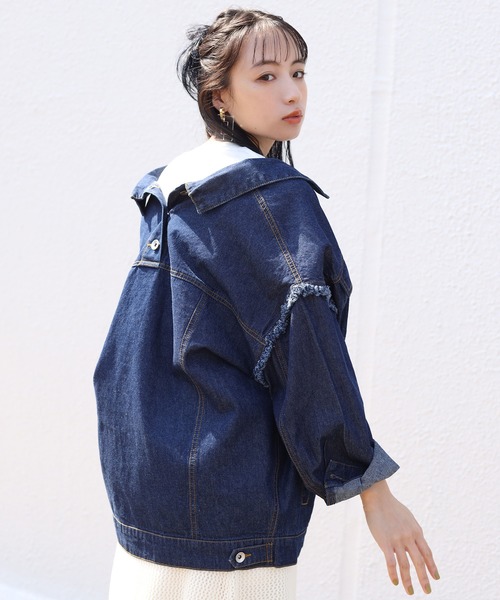 one after another NICE CLAUP（ワンアフターアナザーナイスクラップ）の「フリンジデニムジャケット（デニムジャケット・レディース・アイボリー/ブルー/ネイビー・FREE）」の17枚目の写真