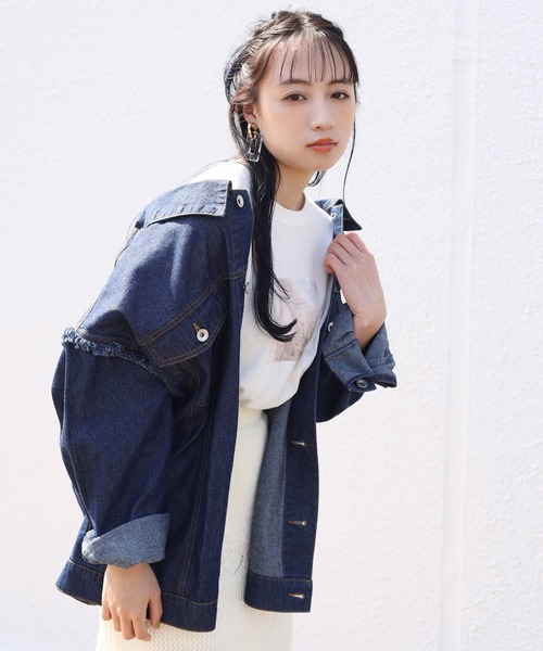 one after another NICE CLAUP（ワンアフターアナザーナイスクラップ）の「フリンジデニムジャケット（デニムジャケット・レディース・アイボリー/ブルー/ネイビー・FREE）」の15枚目の写真