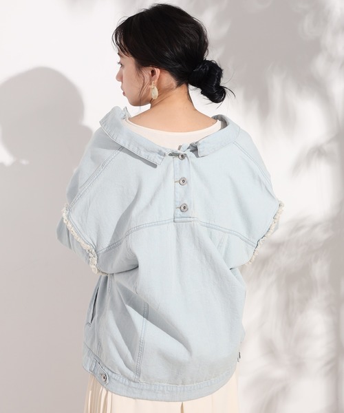 one after another NICE CLAUP（ワンアフターアナザーナイスクラップ）の「フリンジデニムジャケット（デニムジャケット・レディース・アイボリー/ブルー/ネイビー・FREE）」の4枚目の写真