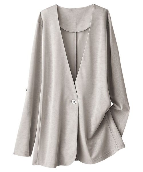 BELLUNA（ベルーナ）の「洗える涼感ストレッチジャケット（ノーカラージャケット・レディース・ライトグレー/ブラック/カーキ/キャメル/ダークネイビー・MEDIUM/LARGE/X-LARGE）」の3枚目の写真