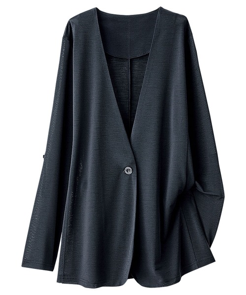 BELLUNA（ベルーナ）の「洗える涼感ストレッチジャケット（ノーカラージャケット・レディース・ライトグレー/ブラック/カーキ/キャメル/ダークネイビー・MEDIUM/LARGE/X-LARGE）」の7枚目の写真