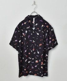 ビッグシルエット 総柄プリント 半袖開襟オープンカラーシャツ/レディース メンズ