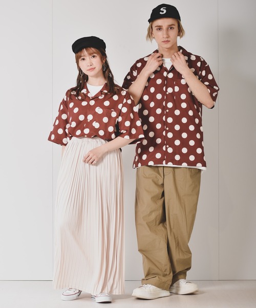 Starting Over（スターティングオーバー）の「ビッグシルエット 総柄プリント 半袖開襟オープンカラーシャツ/レディース メンズ（シャツ/ブラウス・メンズ・ホワイト/ブラック/ベージュ/ブラック×グレー/ブラックミックス/ホワイト×ブラック/ブラック×ホワイト/ブラック×シルバー/テラコッタ/ベージュ×ブラック/ブラック系1/ホワイト系1/ホワイト系3/ラベンダー/ホワイト系2/サックスブルー/ブラック系2/ホワイト系4/イエロー・M/L/XL）」の22枚目の写真