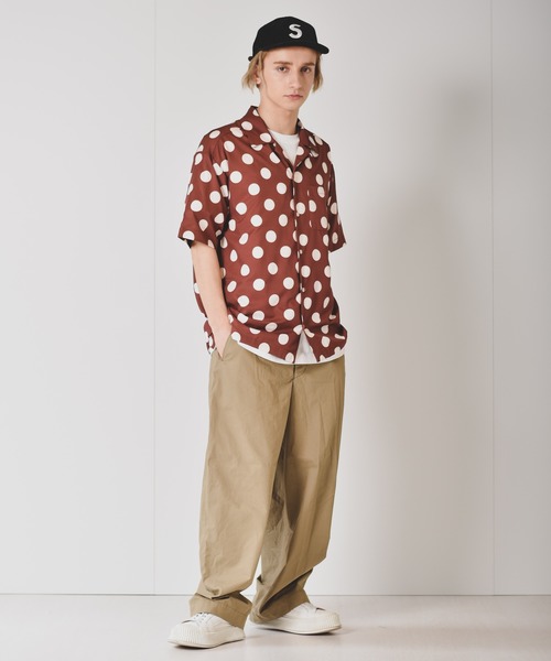 Starting Over（スターティングオーバー）の「ビッグシルエット 総柄プリント 半袖開襟オープンカラーシャツ/レディース メンズ（シャツ/ブラウス・メンズ・ホワイト/ブラック/ベージュ/ブラック×グレー/ブラックミックス/ホワイト×ブラック/ブラック×ホワイト/ブラック×シルバー/テラコッタ/ベージュ×ブラック/ブラック系1/ホワイト系1/ホワイト系3/ラベンダー/ホワイト系2/サックスブルー/ブラック系2/ホワイト系4/イエロー・M/L/XL）」の21枚目の写真