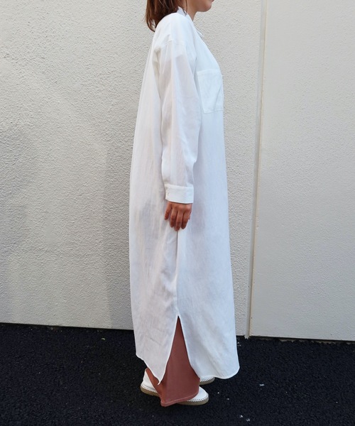 Riberry（リベリー）の「ロングシャツワンピ（シャツワンピース・レディース・ホワイト/ベージュ/ライトグリーン/ラベンダー・FREE）」の9枚目の写真