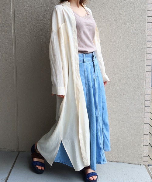 Riberry（リベリー）の「ロングシャツワンピ（シャツワンピース・レディース・ホワイト/ベージュ/ライトグリーン/ラベンダー・FREE）」の10枚目の写真