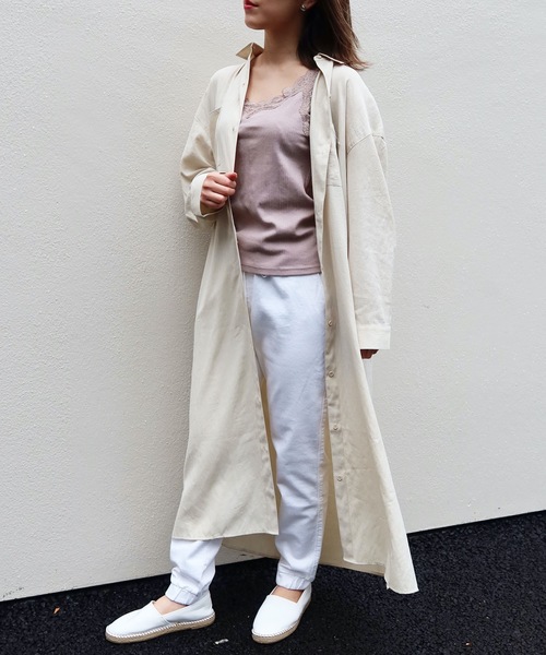 Riberry（リベリー）の「ロングシャツワンピ（シャツワンピース・レディース・ホワイト/ベージュ/ライトグリーン/ラベンダー・FREE）」の7枚目の写真