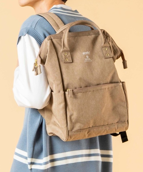 anello（アネロ）の「WEGO/anello GRANDE 軽量撥水杢調ポリ口金リュック（バックパック/リュック・メンズ・ブラック/ベージュ/ネイビー/ピンク・FREE）」の3枚目の写真