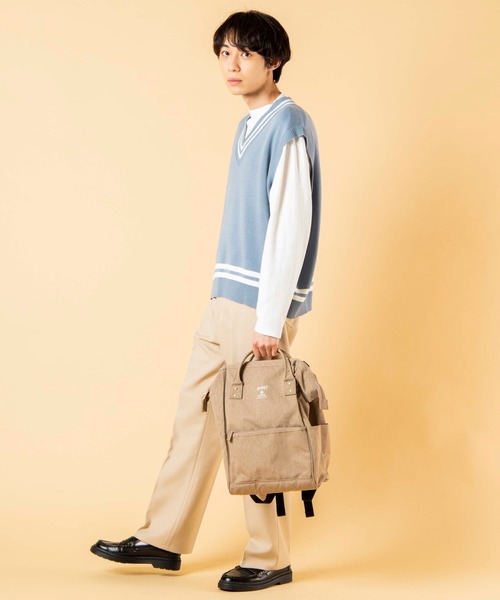 anello（アネロ）の「WEGO/anello GRANDE 軽量撥水杢調ポリ口金リュック（バックパック/リュック・メンズ・ブラック/ベージュ/ネイビー/ピンク・FREE）」の12枚目の写真