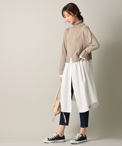 INTERPLANET（インタープラネット）の「タートルシャツレイヤード風ワンピース（ワンピース・レディース・ブラック/グレイッシュベージュ/ライトグレー・FREE）」の5枚目の写真