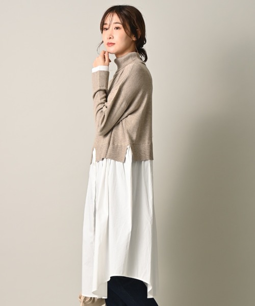 INTERPLANET（インタープラネット）の「タートルシャツレイヤード風ワンピース（ワンピース・レディース・ブラック/グレイッシュベージュ/ライトグレー・FREE）」の4枚目の写真