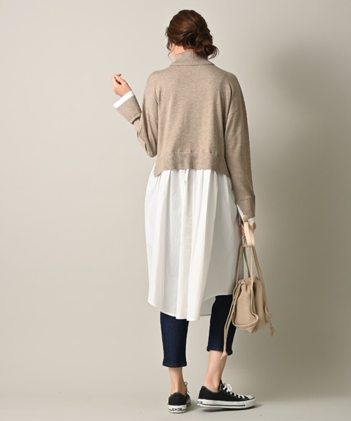 INTERPLANET（インタープラネット）の「タートルシャツレイヤード風ワンピース（ワンピース・レディース・ブラック/グレイッシュベージュ/ライトグレー・FREE）」の6枚目の写真