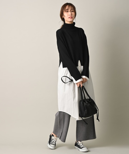 INTERPLANET（インタープラネット）の「タートルシャツレイヤード風ワンピース（ワンピース・レディース・ブラック/グレイッシュベージュ/ライトグレー・FREE）」の7枚目の写真