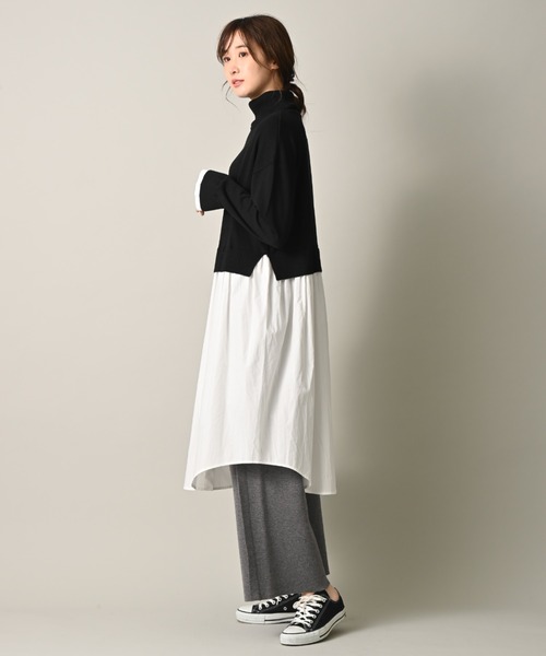 INTERPLANET（インタープラネット）の「タートルシャツレイヤード風ワンピース（ワンピース・レディース・ブラック/グレイッシュベージュ/ライトグレー・FREE）」の8枚目の写真