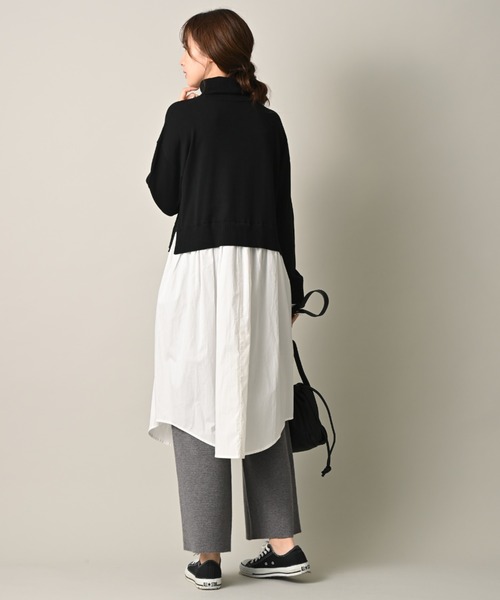 INTERPLANET（インタープラネット）の「タートルシャツレイヤード風ワンピース（ワンピース・レディース・ブラック/グレイッシュベージュ/ライトグレー・FREE）」の9枚目の写真