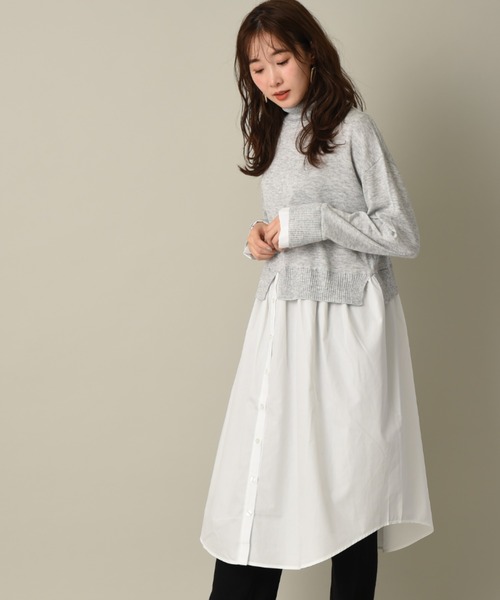 INTERPLANET（インタープラネット）の「タートルシャツレイヤード風ワンピース（ワンピース・レディース・ブラック/グレイッシュベージュ/ライトグレー・FREE）」の13枚目の写真