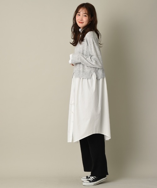 INTERPLANET（インタープラネット）の「タートルシャツレイヤード風ワンピース（ワンピース・レディース・ブラック/グレイッシュベージュ/ライトグレー・FREE）」の14枚目の写真