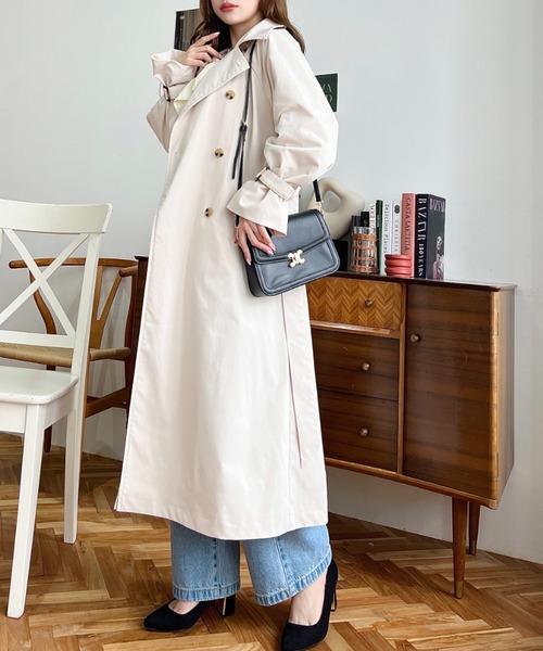 moment+(モーメントプラス)の「コットンライクツイルキャンディスリーブトレンチコート(トレンチコート・レディース・ブラウン/ライトカーキ/アイボリー/グレイッシュベージュ/ベージュ/ブラック/カーキ/ネイビー・M/S/L)」の14枚目の写真