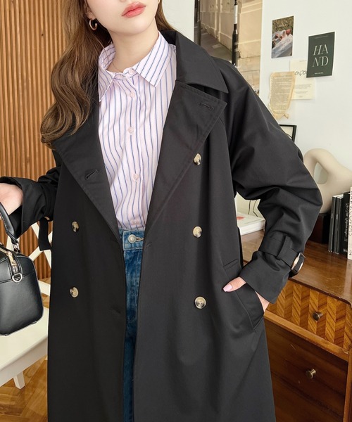 moment+(モーメントプラス)の「コットンライクツイルキャンディスリーブトレンチコート(トレンチコート・レディース・ブラウン/ライトカーキ/アイボリー/グレイッシュベージュ/ベージュ/ブラック/カーキ/ネイビー・M/S/L)」の17枚目の写真