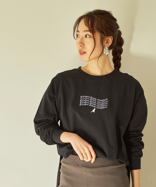 KANGOL EXTRA COMFORT(カンゴールエクストラコンフォート)の「重ね波線ロゴ ロングTシャツ(Tシャツ/カットソー・レディース・オフホワイト/ブラック/クリーム/ライトベージュ・L/M/LL)」の15枚目の写真