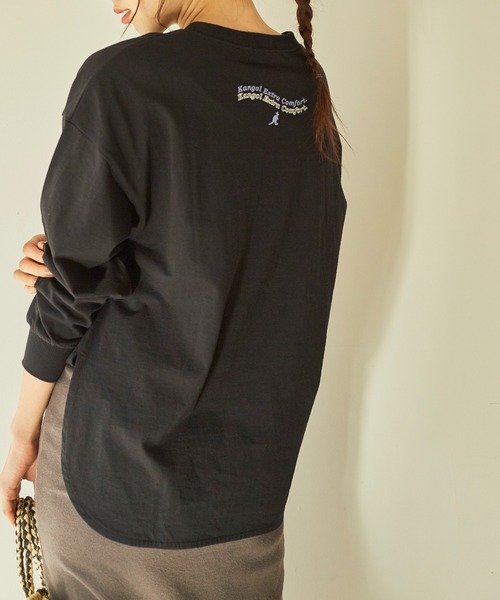 KANGOL EXTRA COMFORT(カンゴールエクストラコンフォート)の「重ね波線ロゴ ロングTシャツ(Tシャツ/カットソー・レディース・オフホワイト/ブラック/クリーム/ライトベージュ・L/M/LL)」の5枚目の写真