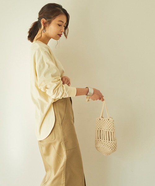 KANGOL EXTRA COMFORT(カンゴールエクストラコンフォート)の「重ね波線ロゴ ロングTシャツ(Tシャツ/カットソー・レディース・オフホワイト/ブラック/クリーム/ライトベージュ・L/M/LL)」の7枚目の写真