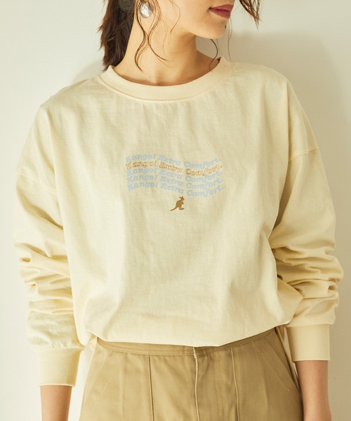 KANGOL EXTRA COMFORT(カンゴールエクストラコンフォート)の「重ね波線ロゴ ロングTシャツ(Tシャツ/カットソー・レディース・オフホワイト/ブラック/クリーム/ライトベージュ・L/M/LL)」の16枚目の写真