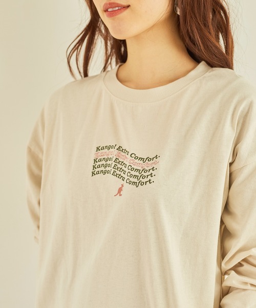 KANGOL EXTRA COMFORT(カンゴールエクストラコンフォート)の「重ね波線ロゴ ロングTシャツ(Tシャツ/カットソー・レディース・オフホワイト/ブラック/クリーム/ライトベージュ・L/M/LL)」の14枚目の写真