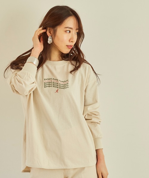 KANGOL EXTRA COMFORT(カンゴールエクストラコンフォート)の「重ね波線ロゴ ロングTシャツ(Tシャツ/カットソー・レディース・オフホワイト/ブラック/クリーム/ライトベージュ・L/M/LL)」の21枚目の写真
