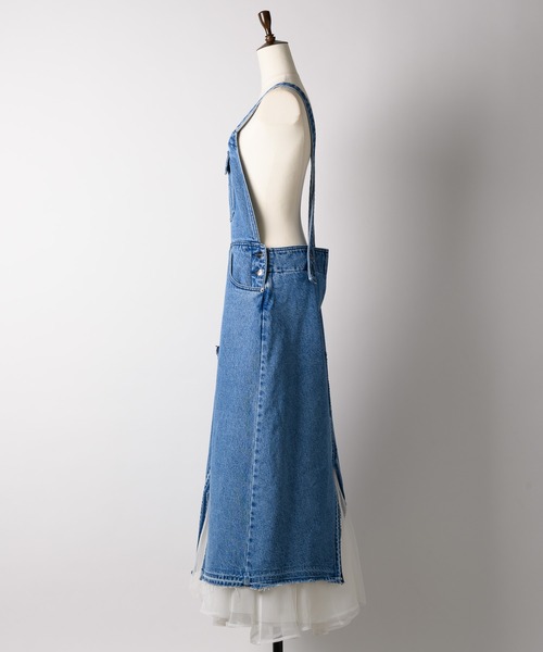 ラベルエチュード　チュールスカート　デニムジャンパースカート LA BELLE ETUDE ジャンパースカート ボリュームチュール