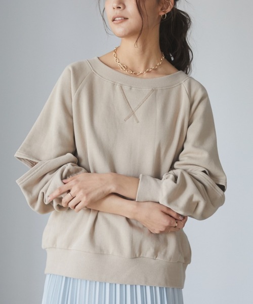 CRAFT STANDARD BOUTIQUE(クラフトスタンダードブティック)の「エルボースリットスウェット(トレーナー) *◇(スウェット)」|ピンクベージュ