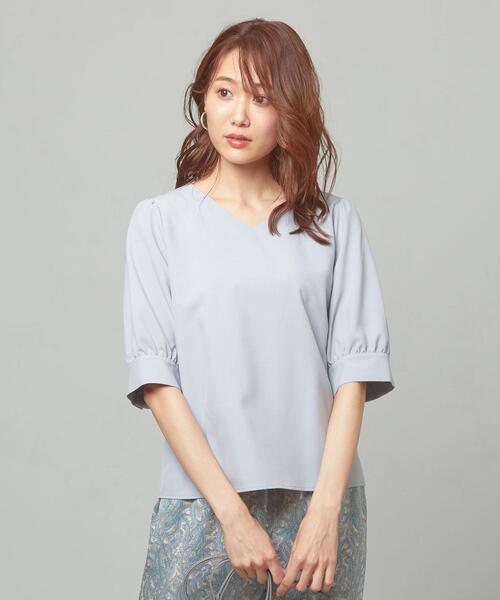 closet story(クローゼットストーリー)の「<closet story> ウェザークロス Vネック 5SL ブラウス(シャツ/ブラウス・レディース・ライトブルー/ライトピンク/ナチュラル・FREE)」の3枚目の写真