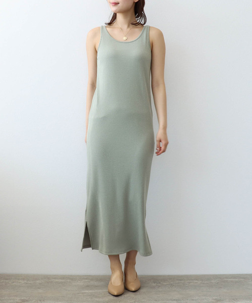 Three Four Time（ｽﾘｰﾌｫｰﾀｲﾑ）の「前後着用2WAYノースリーブワンピース（ワンピース・レディース・ベージュ/グリーン/ブラック・FREE）」の3枚目の写真