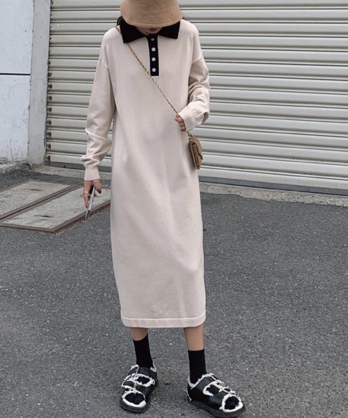 Mejane ミージェーン の 襟配色ポロニットワンピース Zozotown限定 ワンピース Wear