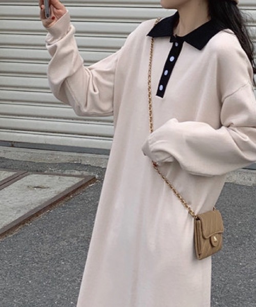 meJane(ミージェーン)の「襟配色ポロニットワンピース【ZOZOTOWN限定】(ワンピース・レディース・ブラック/ベージュ・FREE)」の4枚目の写真