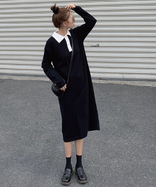 meJane(ミージェーン)の「襟配色ポロニットワンピース【ZOZOTOWN限定】(ワンピース・レディース・ブラック/ベージュ・FREE)」の11枚目の写真