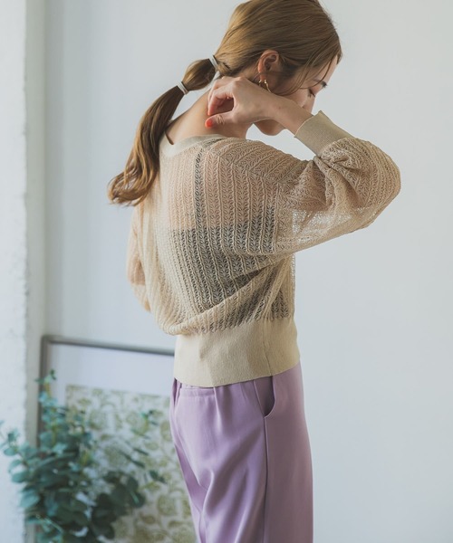 ITEMS URBANRESEARCH（アイテムズ アーバンリサーチ）の「柄編みショートカーディガン（カーディガン/ボレロ・レディース・チャコールグレー/ブルー/ベージュ・FREE）」の3枚目の写真