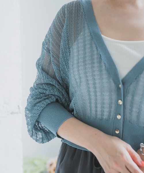 ITEMS URBANRESEARCH（アイテムズ アーバンリサーチ）の「柄編みショートカーディガン（カーディガン/ボレロ・レディース・チャコールグレー/ブルー/ベージュ・FREE）」の6枚目の写真