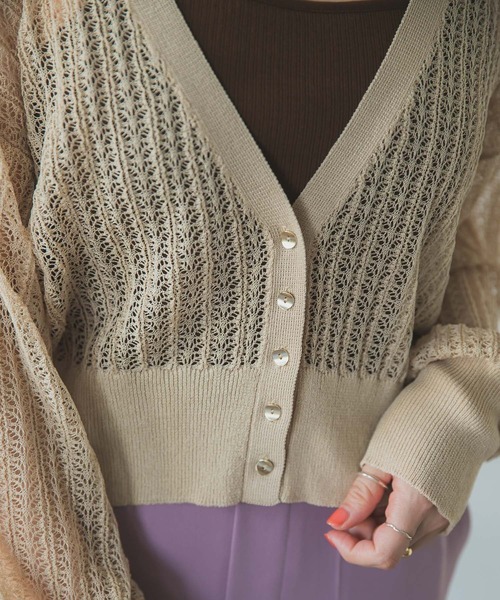 ITEMS URBANRESEARCH（アイテムズ アーバンリサーチ）の「柄編みショートカーディガン（カーディガン/ボレロ・レディース・チャコールグレー/ブルー/ベージュ・FREE）」の8枚目の写真