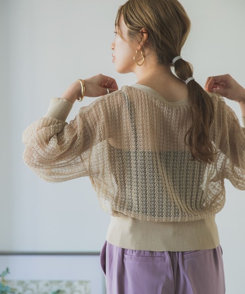 ITEMS URBANRESEARCH（アイテムズ アーバンリサーチ）の「柄編みショートカーディガン（カーディガン/ボレロ・レディース・チャコールグレー/ブルー/ベージュ・FREE）」の4枚目の写真