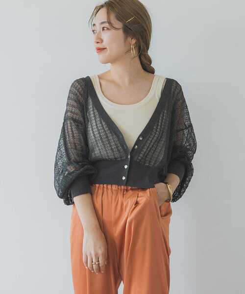 ITEMS URBANRESEARCH（アイテムズ アーバンリサーチ）の「柄編みショートカーディガン（カーディガン/ボレロ・レディース・チャコールグレー/ブルー/ベージュ・FREE）」の12枚目の写真